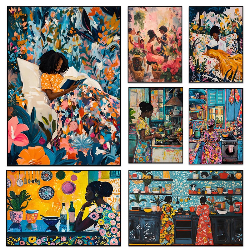 Abstract Vivid African Girl Co - Home Cooking Reading 评论和价格